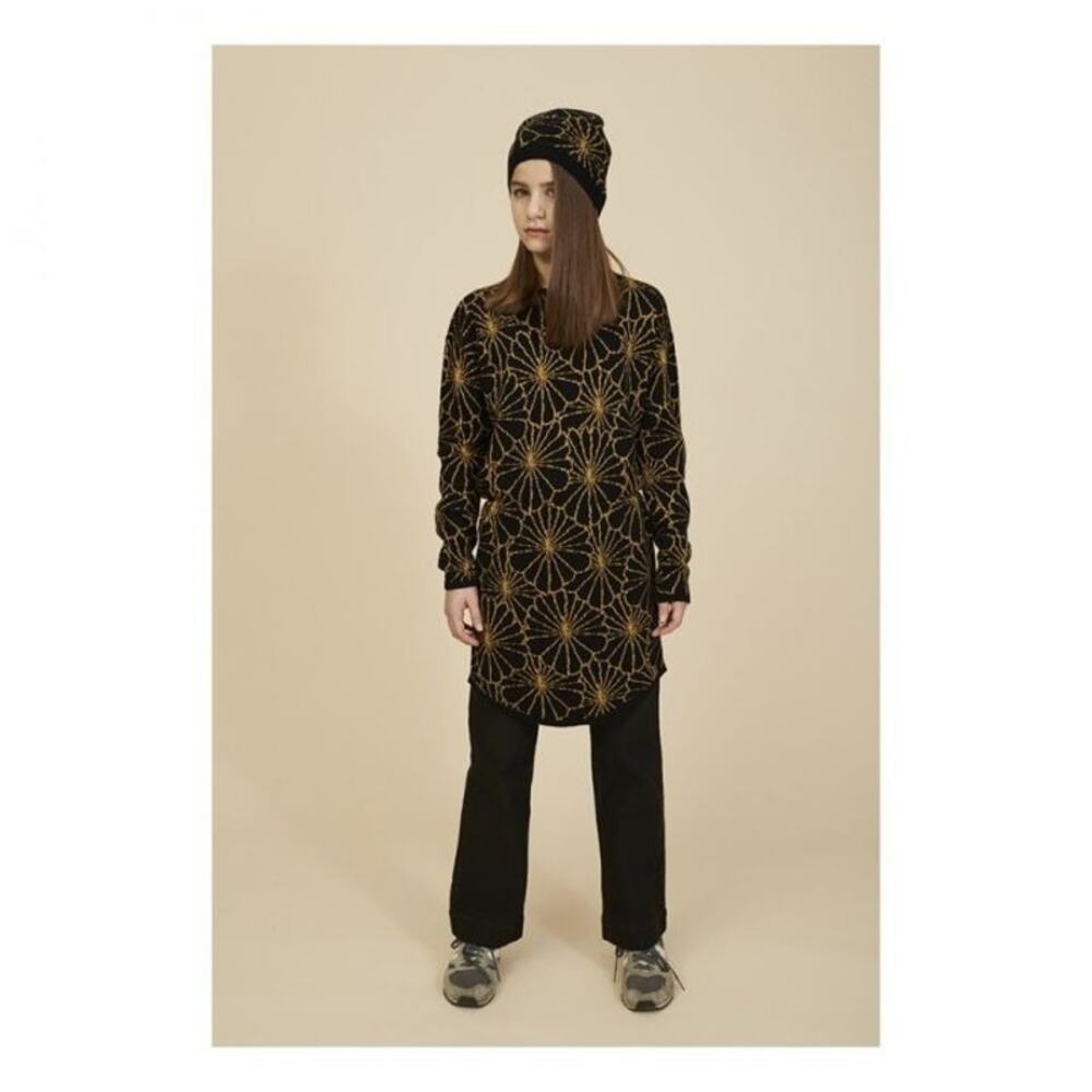 Soft Gallery girls sweater knit black gold metallic floral long sleeve dress 6